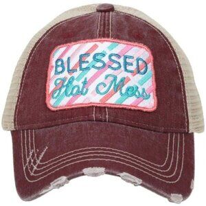 Katydid Blessed Hot Mess Distressed Trucker Baseball Hat